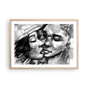 Pôster com moldura de carvalho claro - Um momento de ternura - 70x50 cm