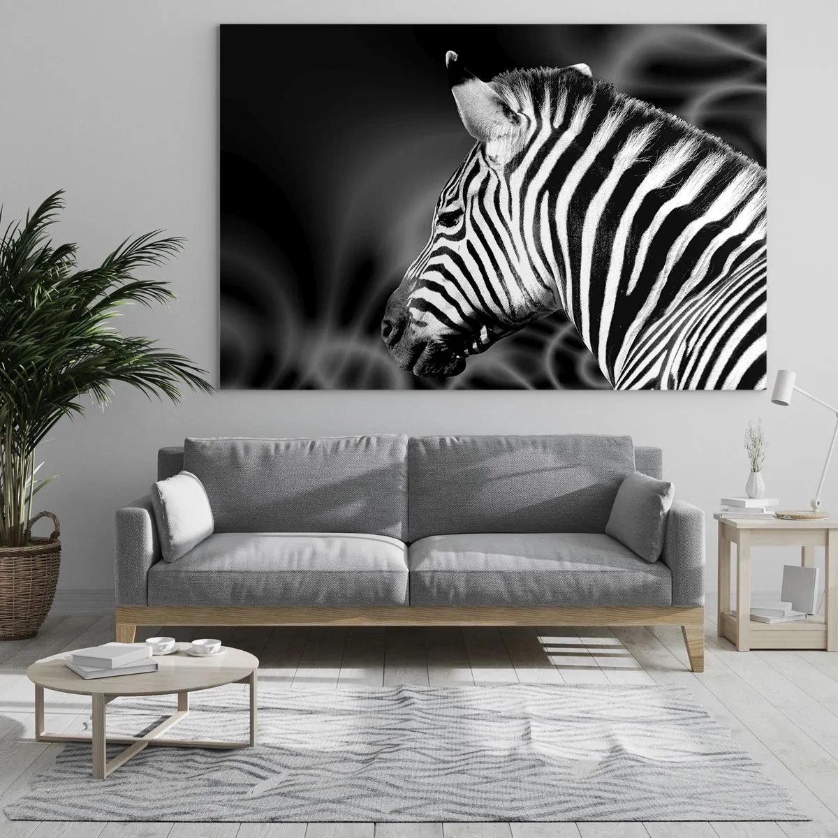 Quadro em vidro - Zebra em estética preto e branco - 70x50cm - O branco é branco e o preto é preto - Decoração de parede moderna para a sala de estar e quarto ARTTOR