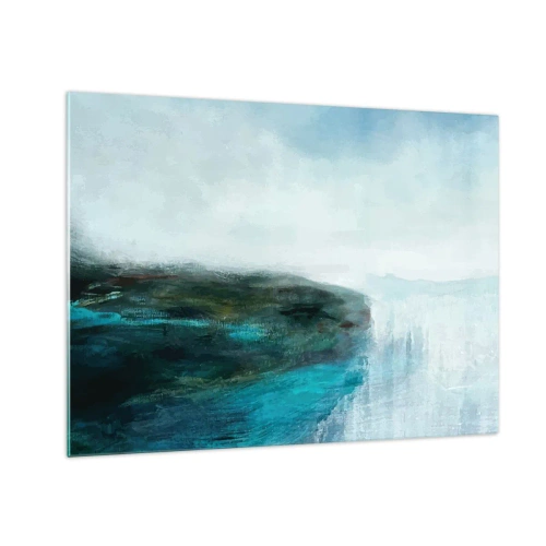 Quadro em vidro - Paisagem aquática abstrata com cores dominantes azul e branco - 70x50cm - Abstração náutica - Decoração de parede moderna para a sala de estar e quarto ARTTOR