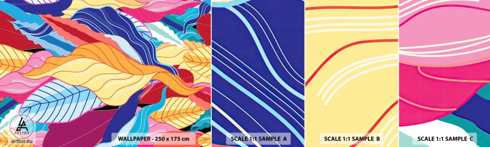 Amostra de Papel de Parede Standard Eco - Bagunça colorida - Abstração, Folhas coloridas, Pedaço - 100x30 cm