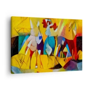Quadro em tela - Uma abstração colorida representando figuras em forma geométrica - 70x50cm - Sol - vida - alegria - Decoração de parede moderna para a sala de estar e quarto ARTTOR