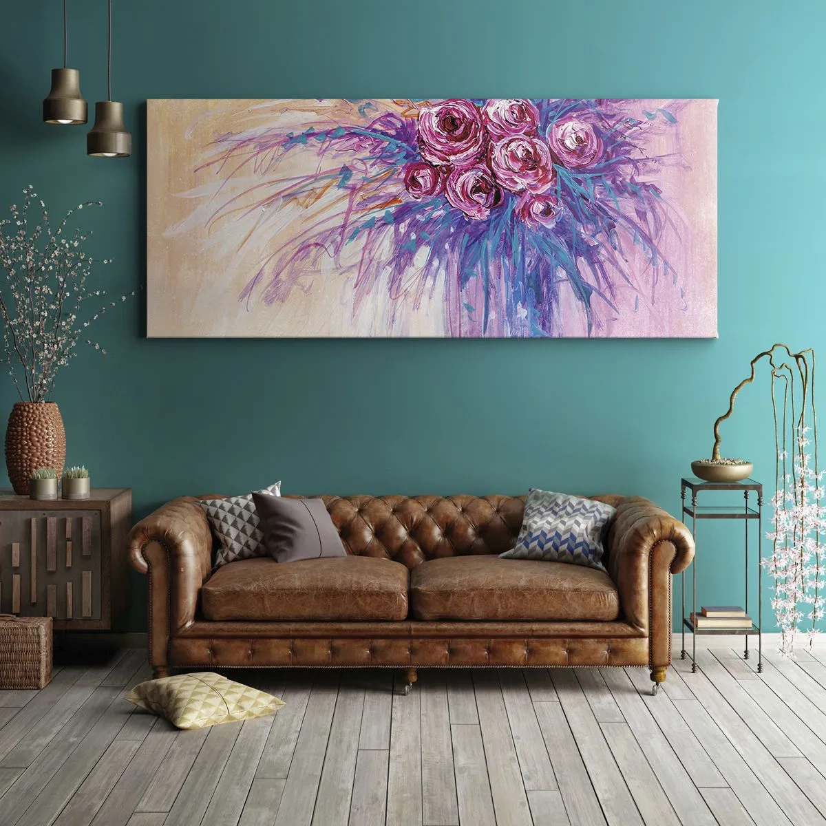 Quadro em tela - Fonte de rosas - 160x50 cm