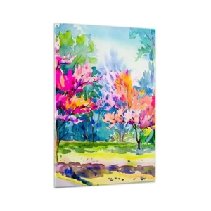 Quadro em vidro - Um jardim arco-íris no brilho da primavera - 70x100 cm