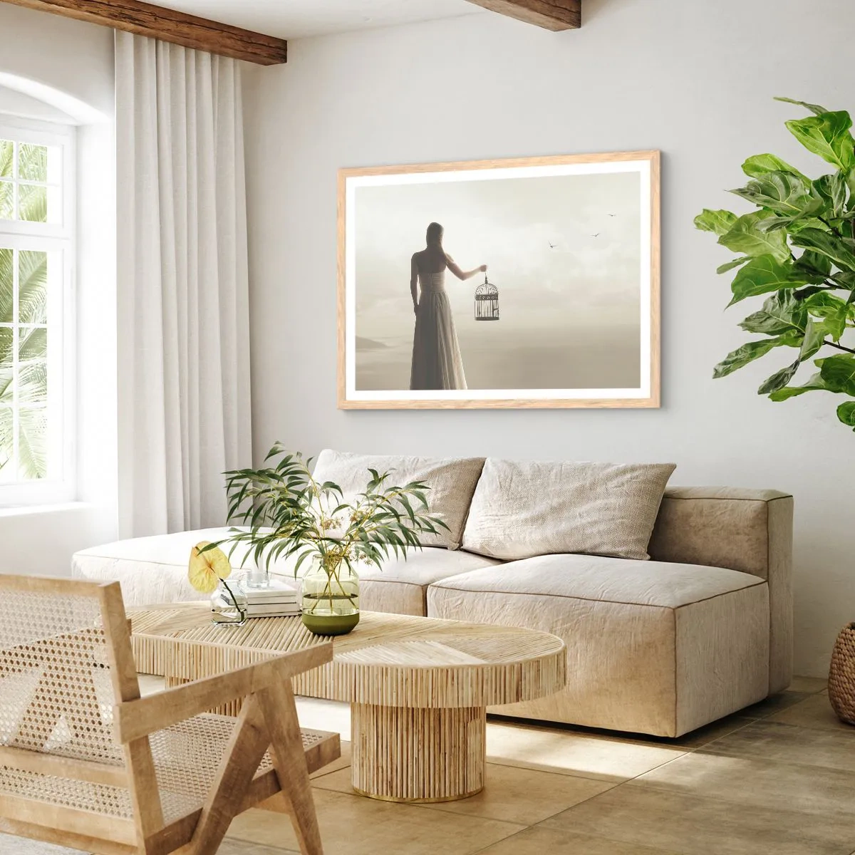 Pôster com moldura de carvalho claro - Seja livre - 91x61 cm