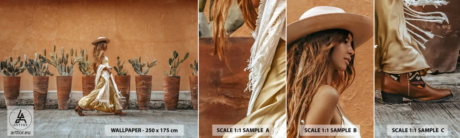 Amostra de Papel de Parede Standard Eco - Estilo hippie - Boho, Mulher, Cactos - 100x30 cm