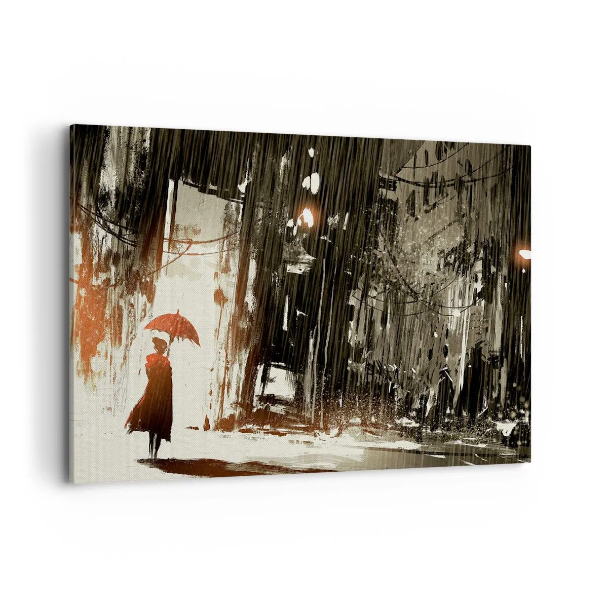 Quadro em tela - A poesia do guarda-chuva vermelho - 100x70 cm