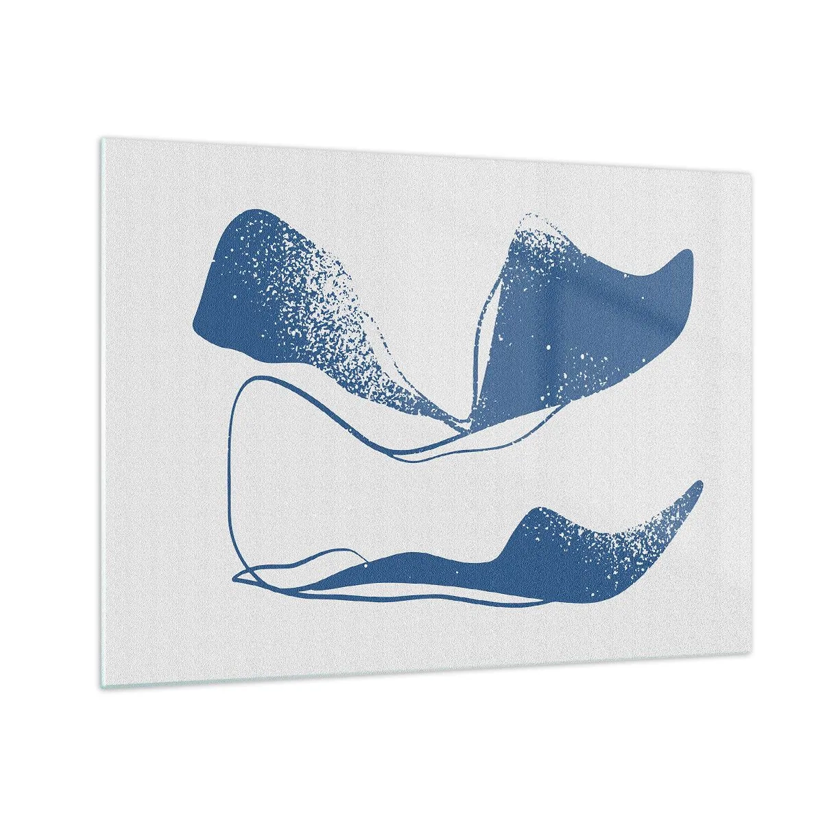 Quadro em vidro - Formas abstratas azul-marinho que lembram asas - 70x50cm - Abstração alada - Decoração de parede moderna para a sala de estar e quarto ARTTOR