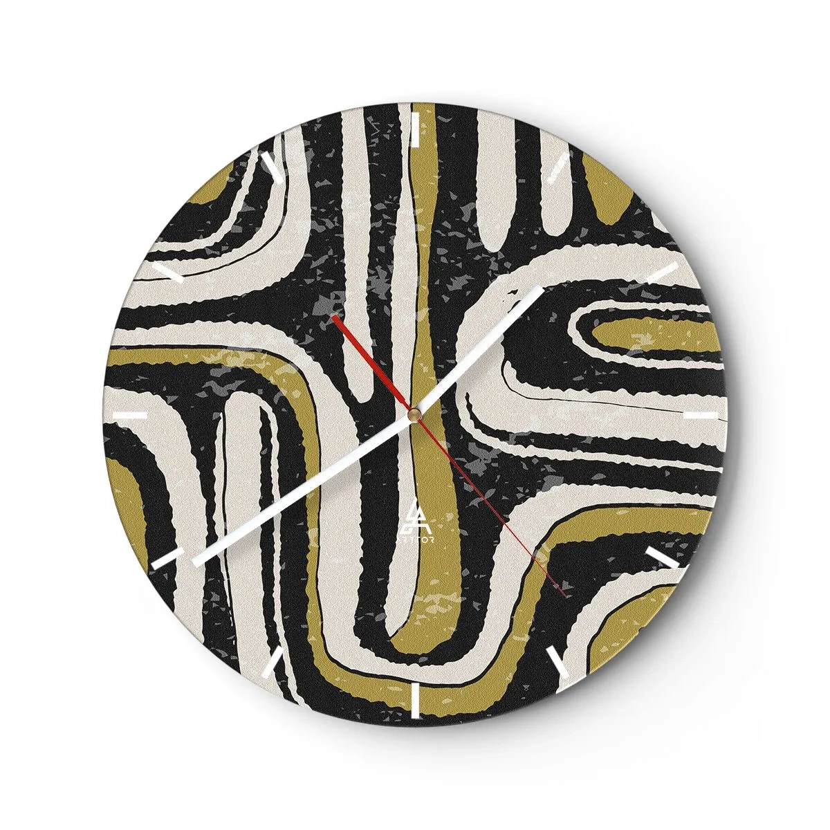 Relógio de parede - Relógio em vidro - Listras geométricas em tons de bege, preto e oliva - 30x30cm - Composição: estradas e becos - Decoração de parede moderna para a sala de estar, cozinha e quarto ARTTOR
