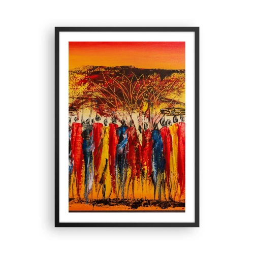 Pôster com moldura preta - Cena africana abstrata com cores vibrantes - 50x70cm - Lá, lá, lá vão eles - Decoração de parede moderna para a sala de estar e quarto ARTTOR