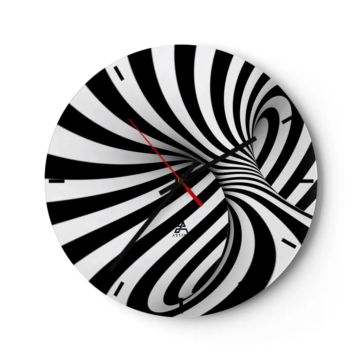 Relógio de parede - Relógio em vidro - Túnel óptico abstrato em preto e branco - 30x30cm - Composição: espaço dançante - Decoração de parede moderna para a sala de estar, cozinha e quarto ARTTOR