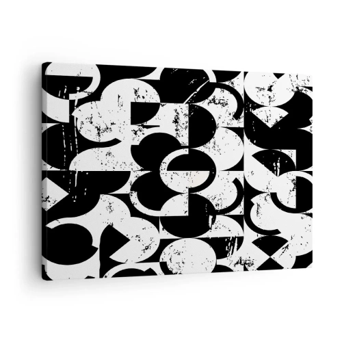 Quadro em tela - Padrão geométrico abstrato em preto e branco com efeito vintage - 70x50cm - O branco é branco e o preto é preto - Decoração de parede moderna para a sala de estar e quarto ARTTOR