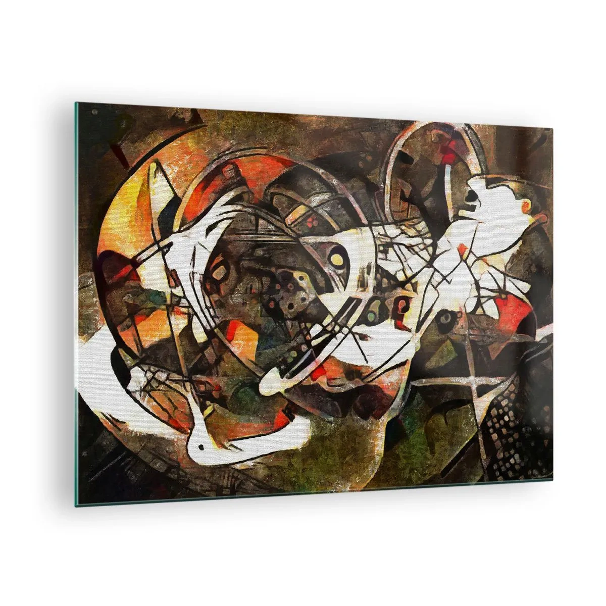 Quadro em vidro - Pintura abstrata com círculos e linhas dinâmicas - 70x50cm - Consegue ouvir o movimento? - Decoração de parede moderna para a sala de estar e quarto ARTTOR