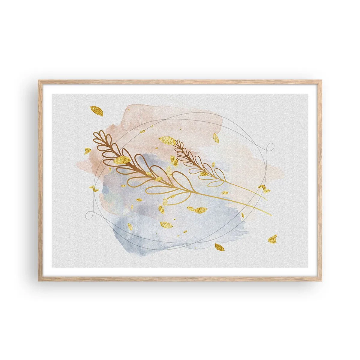 Pôster com moldura de carvalho claro - Explosão dourada - 100x70 cm