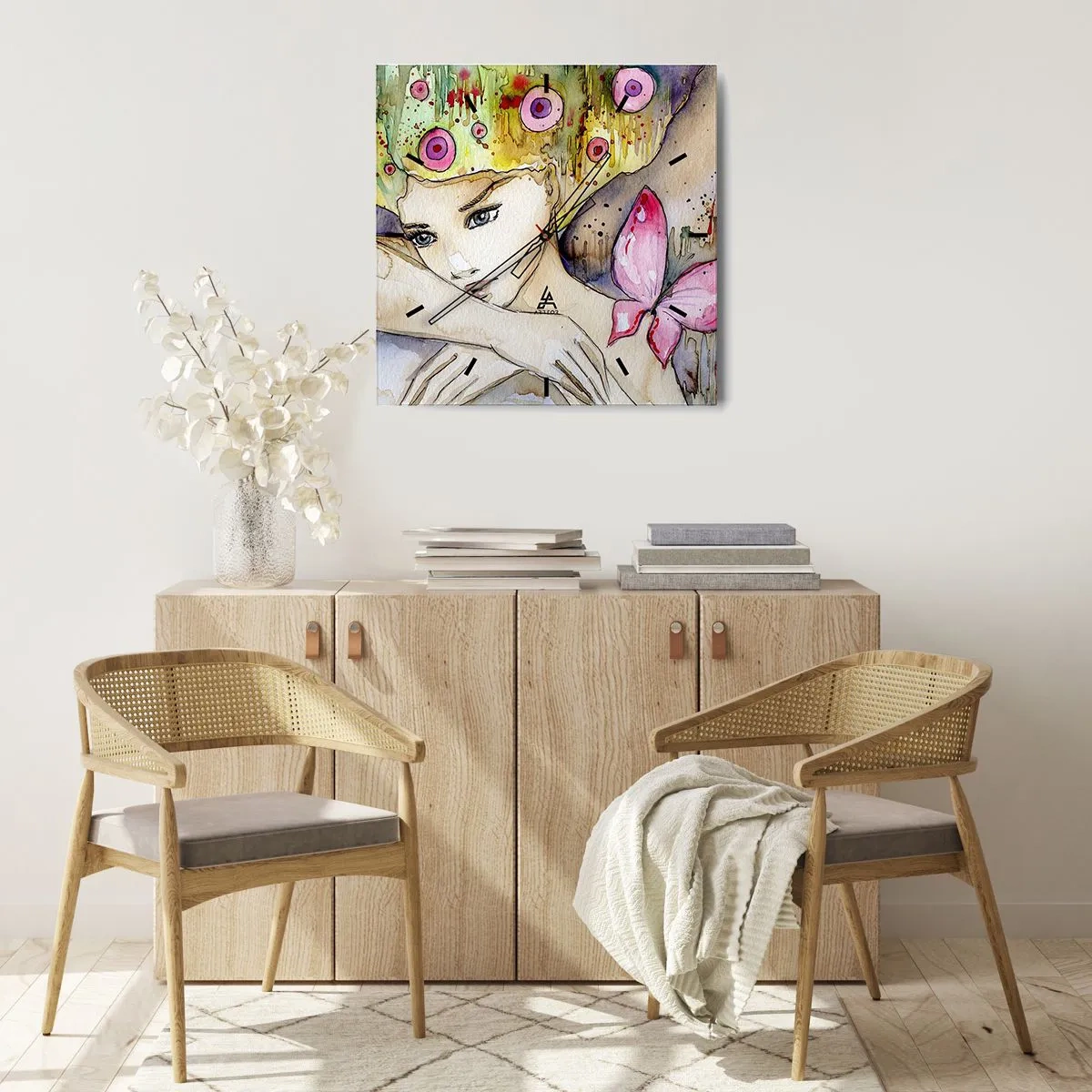 Relógio de parede - Relógio em vidro - Princesa borboleta - 40x40 cm