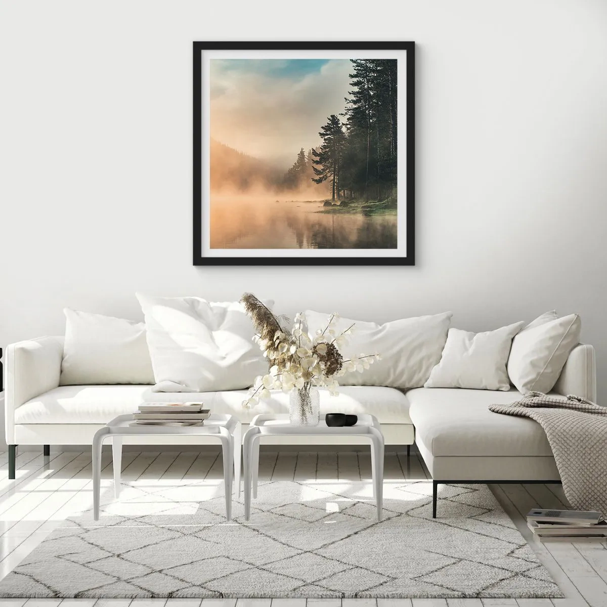 Pôster com moldura preta - O nascimento do dia - 60x60 cm