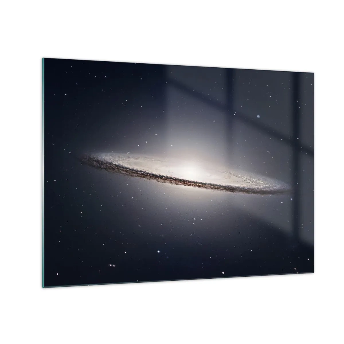 Quadro em vidro - Uma galáxia espiral flutuando no espaço - 70x50cm - Há muito tempo atrás, em uma galáxia muito, muito distante... - Decoração de parede moderna para a sala de estar e quarto ARTTOR
