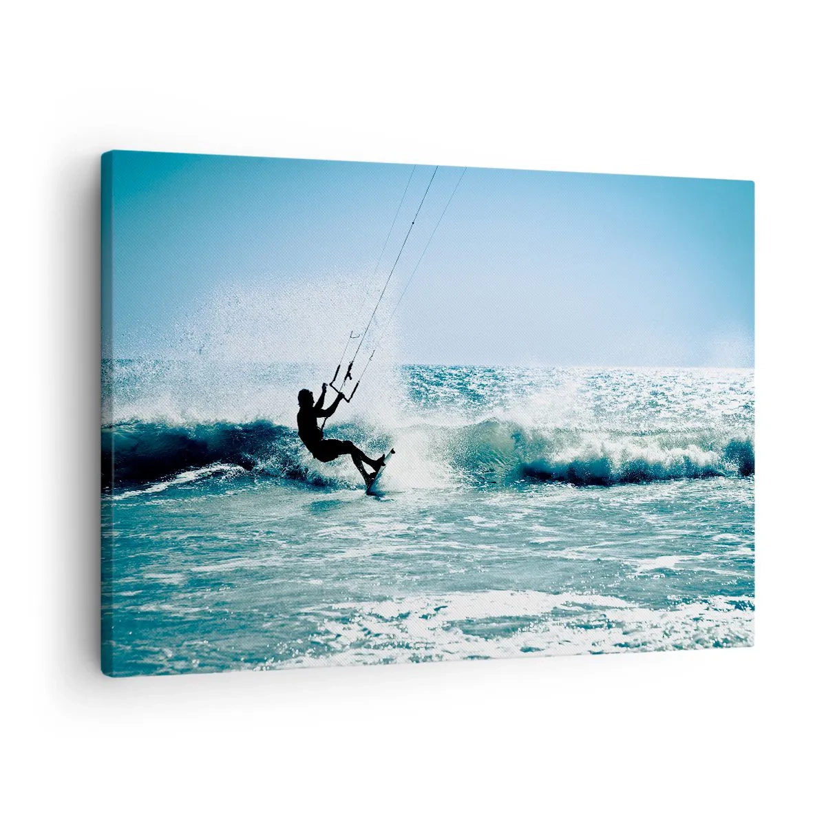 Quadro em tela - Kitesurfista surfando uma onda em pleno sol - 70x50cm - Deixe-se levar - Decoração de parede moderna para a sala de estar e quarto ARTTOR