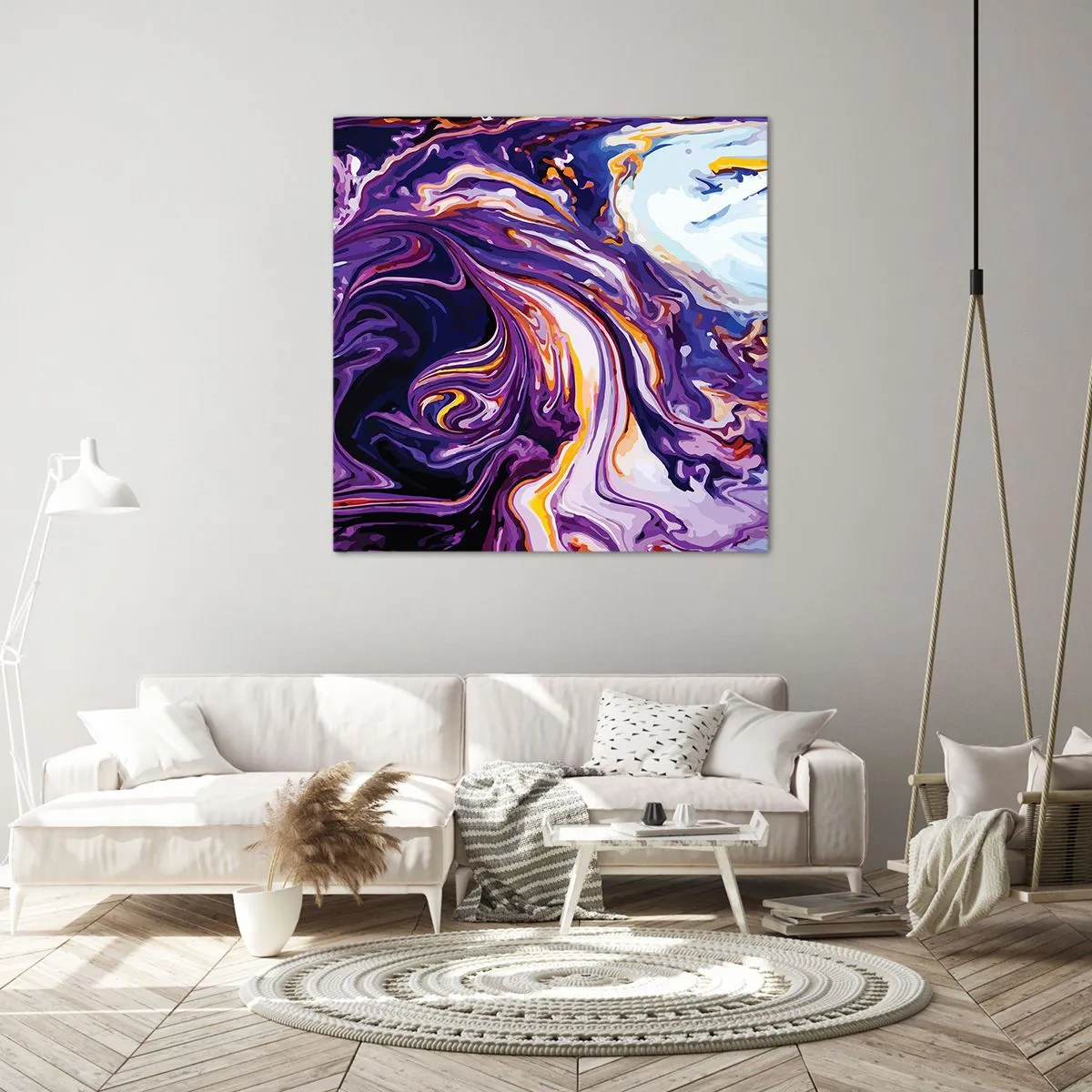 Quadro em tela - Onde o espaço se dobra em roxo - 40x40 cm