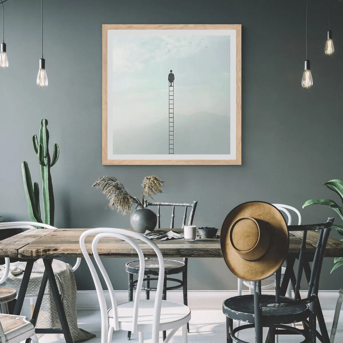 Pôster com moldura de carvalho claro - Vá além - 30x30 cm