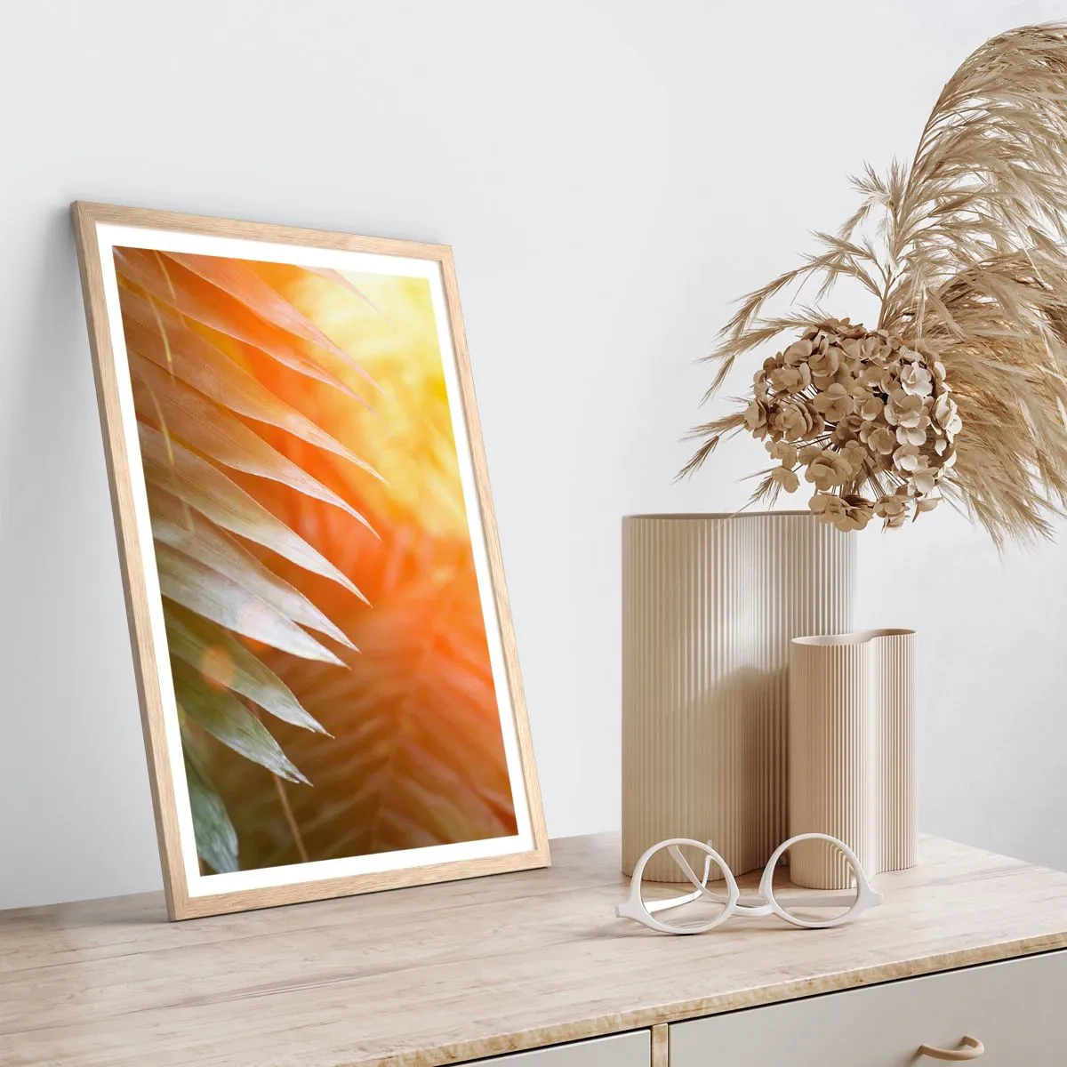 Pôster com moldura de carvalho claro - Manhã na selva - 61x91 cm