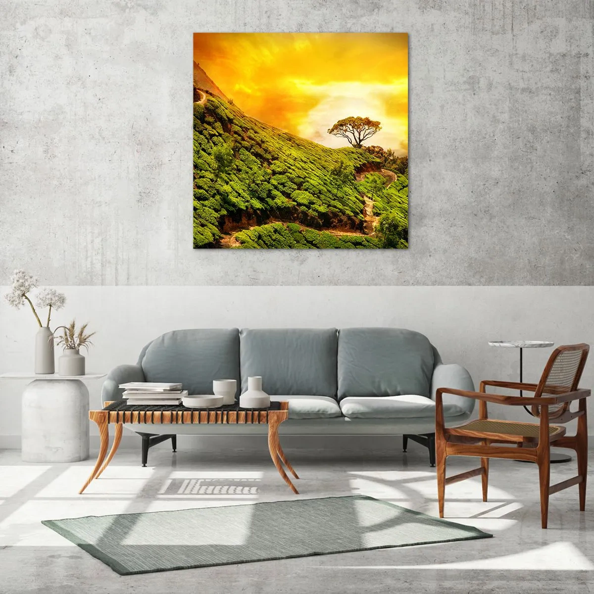 Quadro em vidro - Um caminho sinuoso, uma encosta verde - 70x70 cm