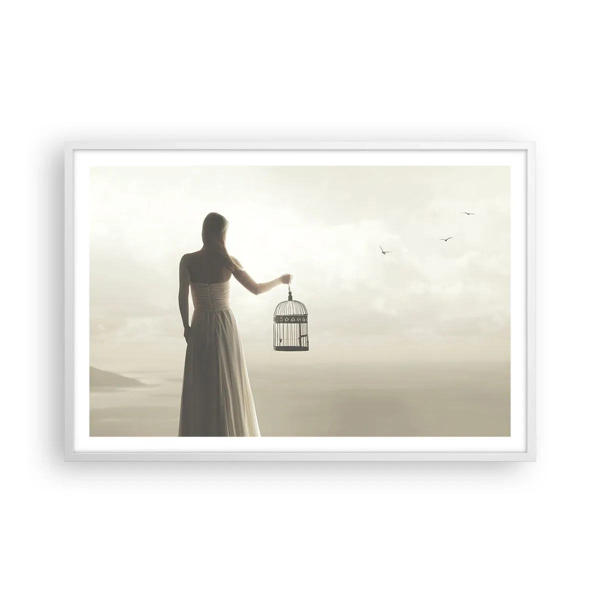 Pôster em moldura branca - Seja livre - 91x61 cm