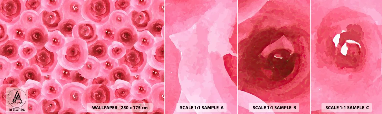 Amostra de Papel de Parede Standard Eco - Rosas acima e abaixo - Flores, Beleza, Romantismo - 100x30 cm