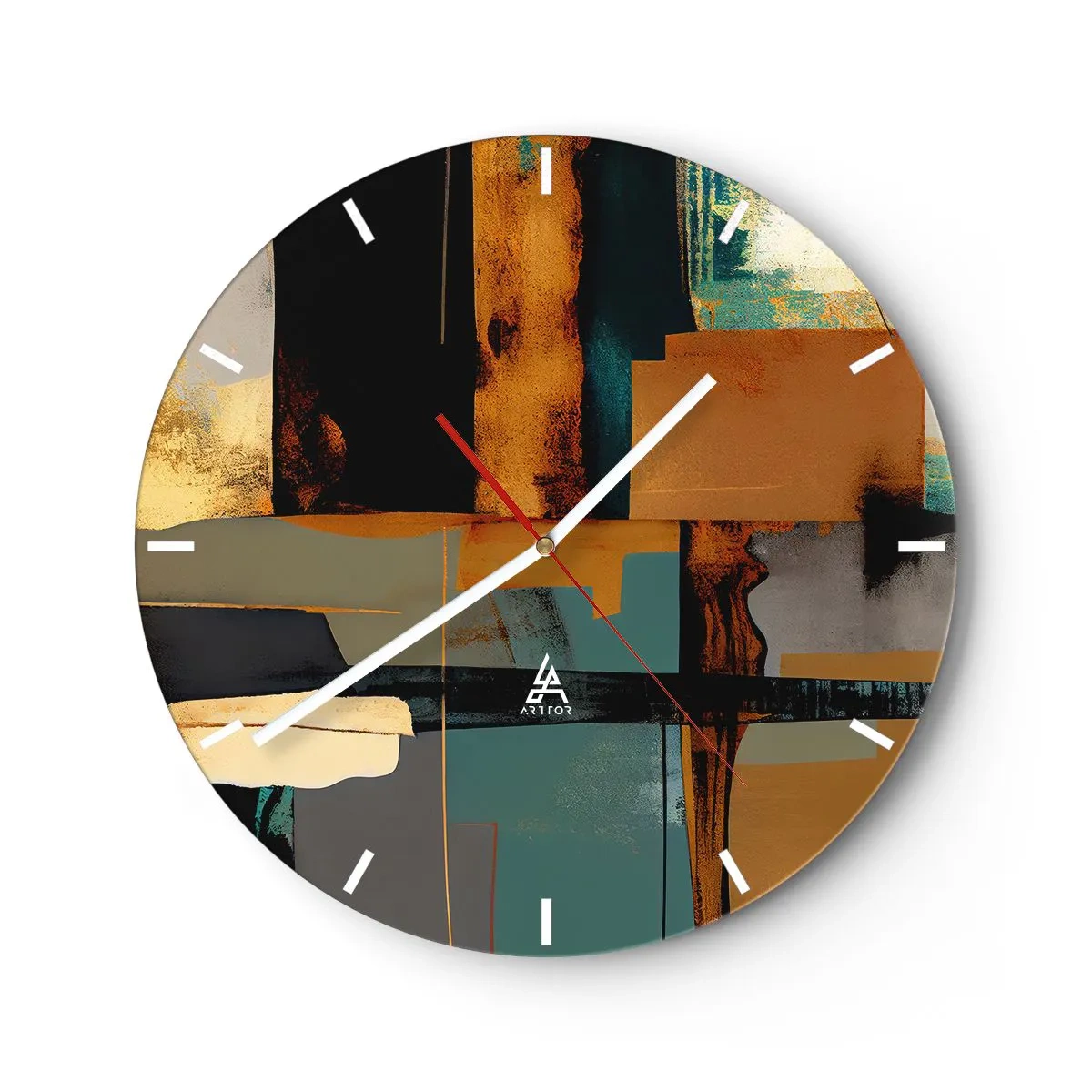 Relógio de parede - Relógio em vidro - Abstração moderna com contraste de dourado, preto e azul - 30x30cm - Abstração – luz e sombra - Decoração de parede moderna para a sala de estar, cozinha e quarto ARTTOR