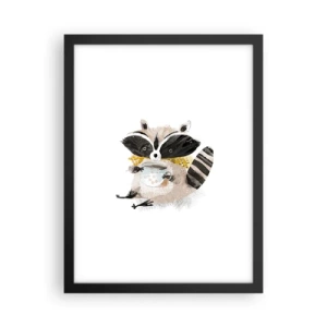 Pôster com moldura preta - O meu amigo guaxinim - 30x40 cm