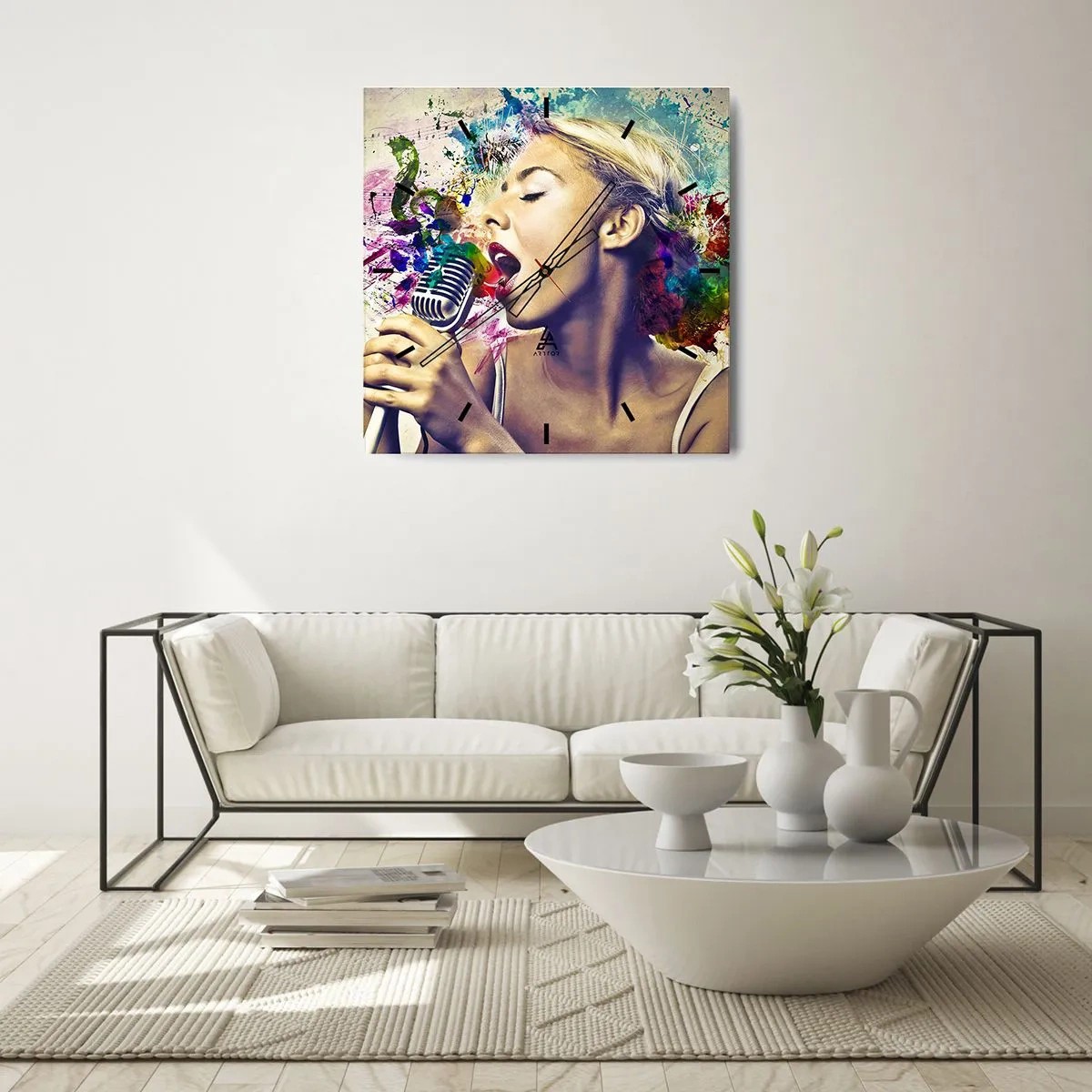 Relógio de parede - Relógio em vidro - Pintar o mundo com a voz - 40x40 cm