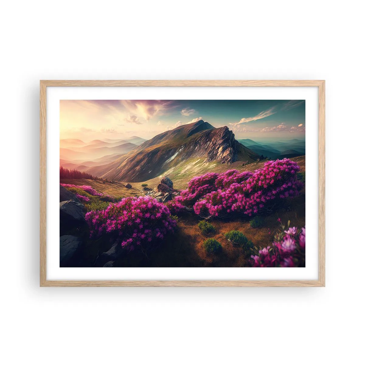 Pôster com moldura de carvalho claro - Verão nas montanhas - 70x50 cm