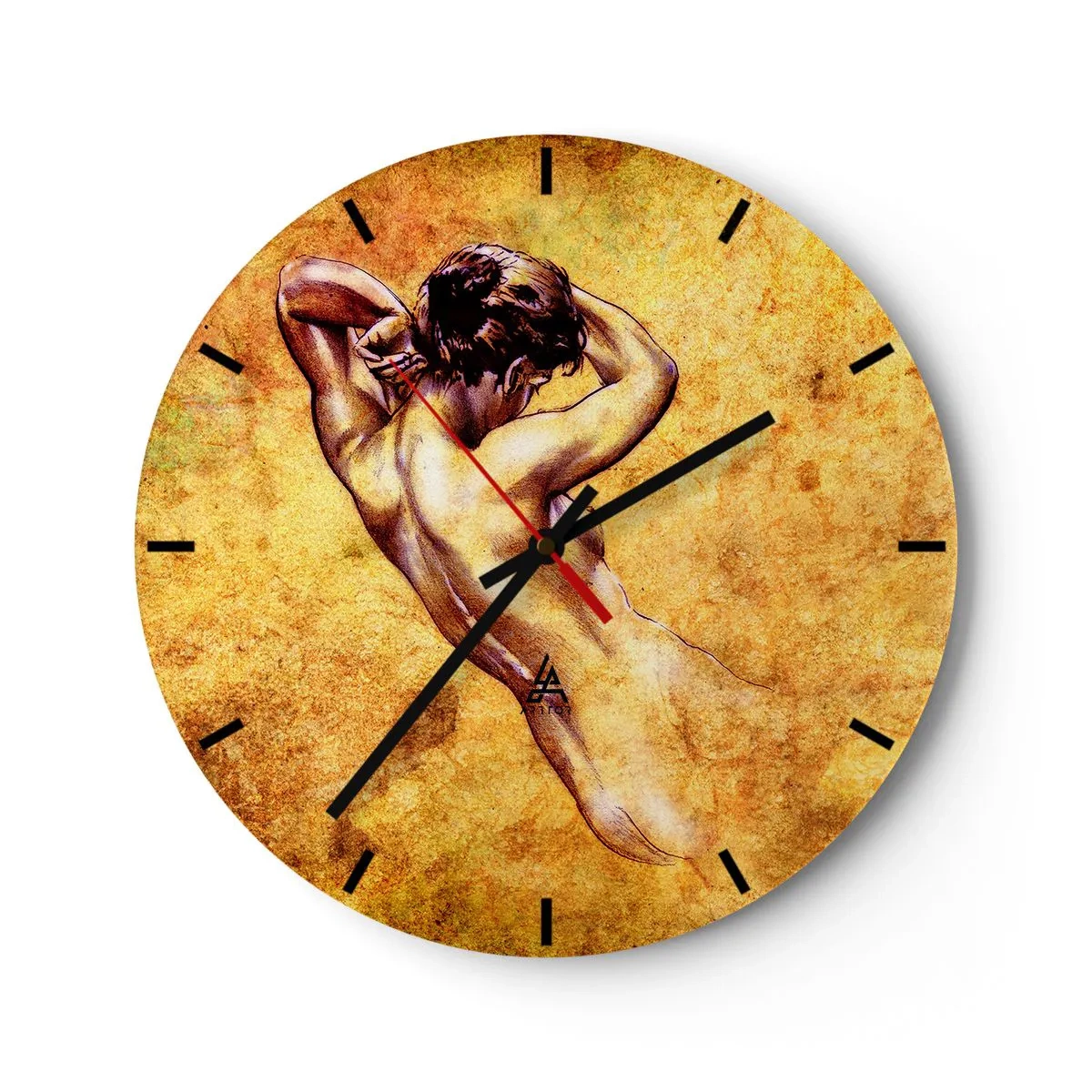 Relógio de parede - Relógio em vidro - Um motivo artístico de uma silhueta feminina sobre um fundo em tons de dourado. - 30x30cm - Descoberta, mas ainda um mistério - Decoração de parede moderna para a sala de estar, cozinha e quarto ARTTOR