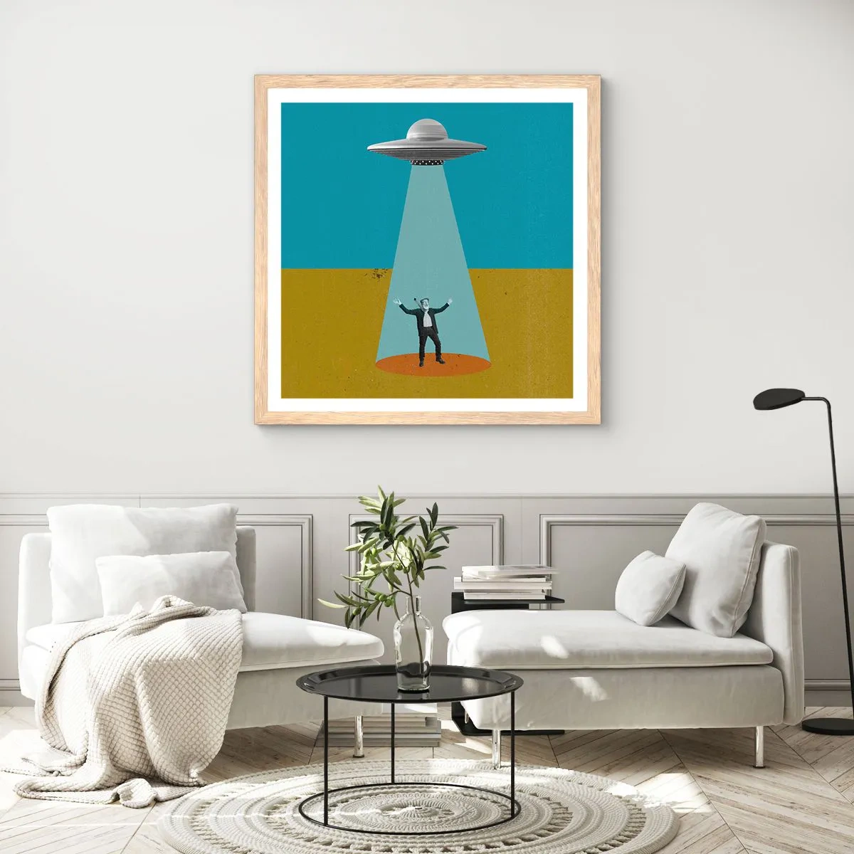 Pôster com moldura de carvalho claro - Encontro próximo - 30x30 cm