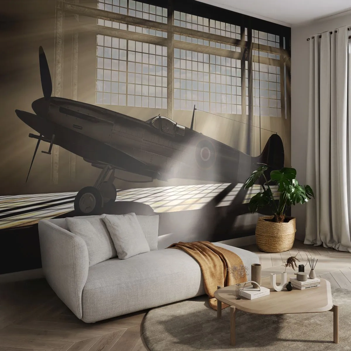 Papel de Parede Premium Canvas - Descanso do guerreiro - Aeronave, Hangar de Aviação, Avião - 250x175 cm