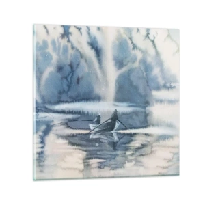 Quadro em vidro - Pescadores no seu paraíso - 40x40 cm