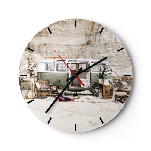 Relógio de parede - Relógio em vidro - É hora de começar a jornada - 40x40 cm