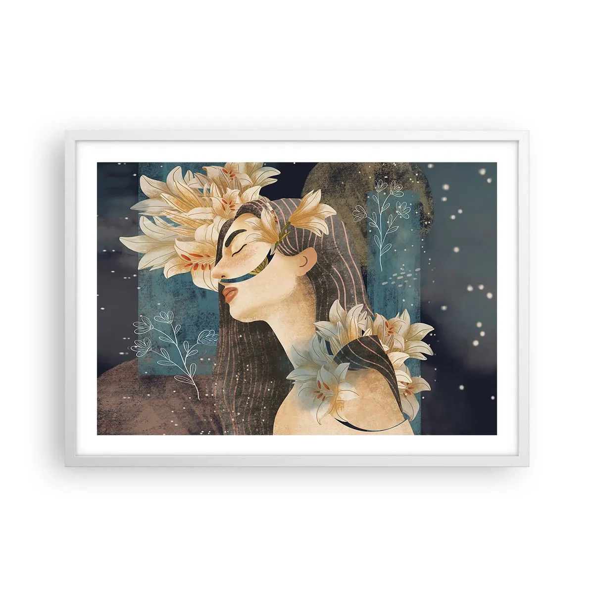 Pôster em moldura branca - O conto da princesa com lírios - 70x50 cm