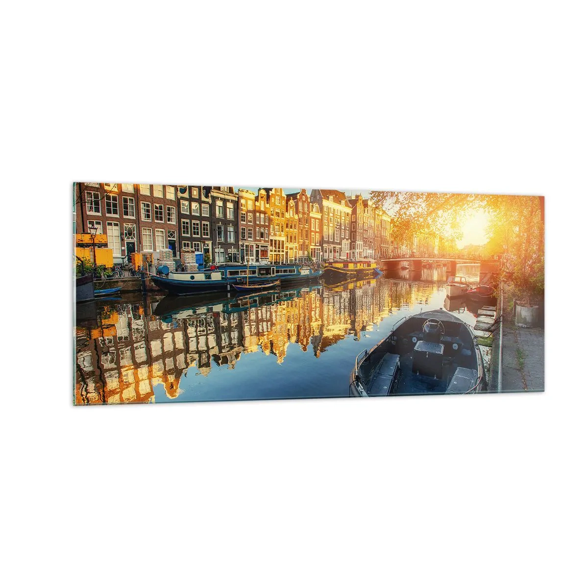 Quadro em vidro - Manhã em Amsterdã - 100x40 cm
