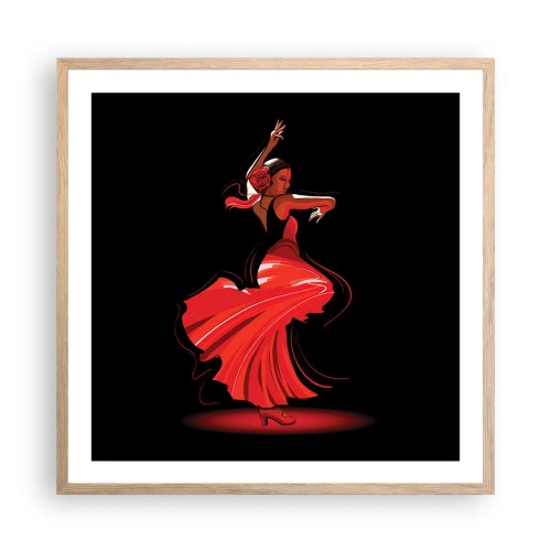 Pôster com moldura de carvalho claro - O espírito ardente do flamenco - 60x60 cm