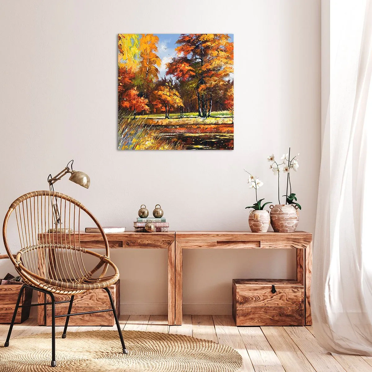 Quadro em tela - Paisagem em ouro e bronze - 50x50 cm