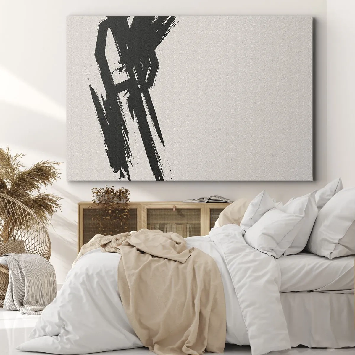 Quadro em tela - Pinceladas dinâmicas em preto sobre fundo claro - 70x50cm - Corrida imparável - Decoração de parede moderna para a sala de estar e quarto ARTTOR
