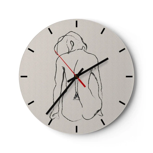 Relógio de parede - Relógio em vidro - Um esboço sutil de uma silhueta feminina contra um fundo claro - 30x30cm - Nu de rapariga - Decoração de parede moderna para a sala de estar, cozinha e quarto ARTTOR
