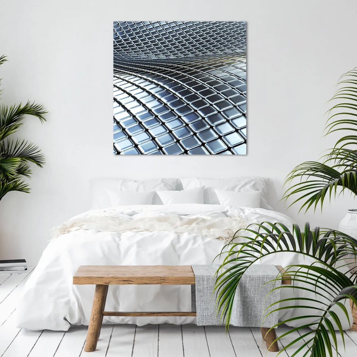 Quadro em tela - Onda de prata metálica - 40x40 cm