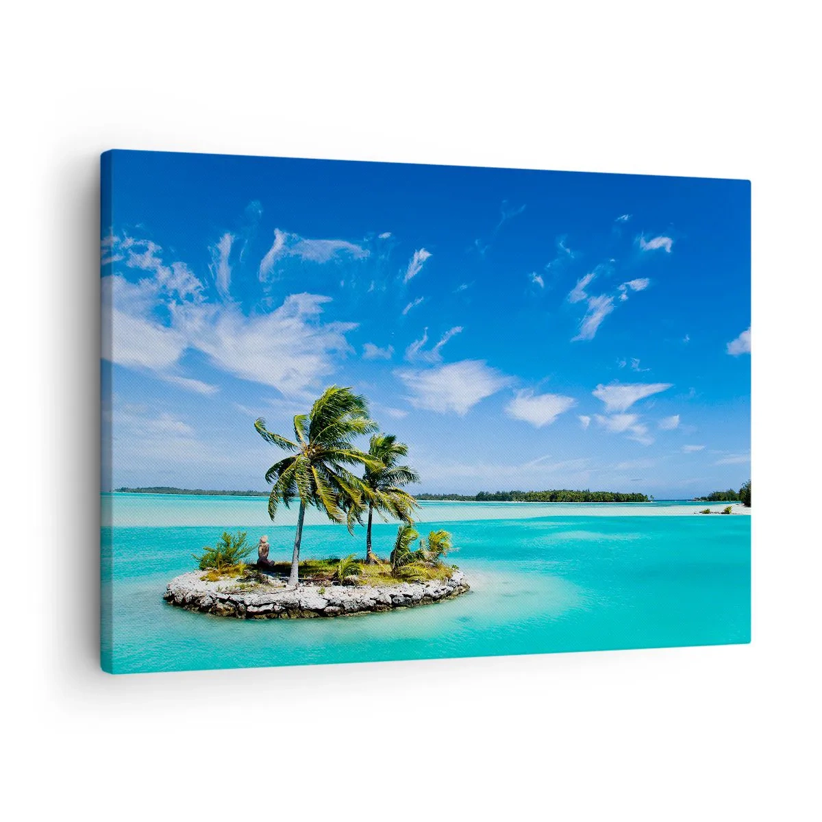 Quadro em tela - Uma ilha exótica com palmeiras em águas azul-turquesa - 70x50cm - Paraíso na terra - Decoração de parede moderna para a sala de estar e quarto ARTTOR