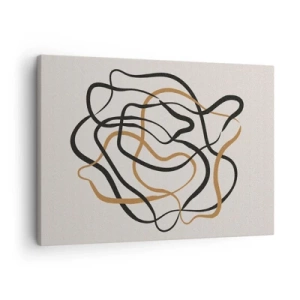 Quadro em tela - Linhas emaranhadas em preto e dourado sobre fundo claro - 70x50cm - Tudo deu errado - Decoração de parede moderna para a sala de estar e quarto ARTTOR