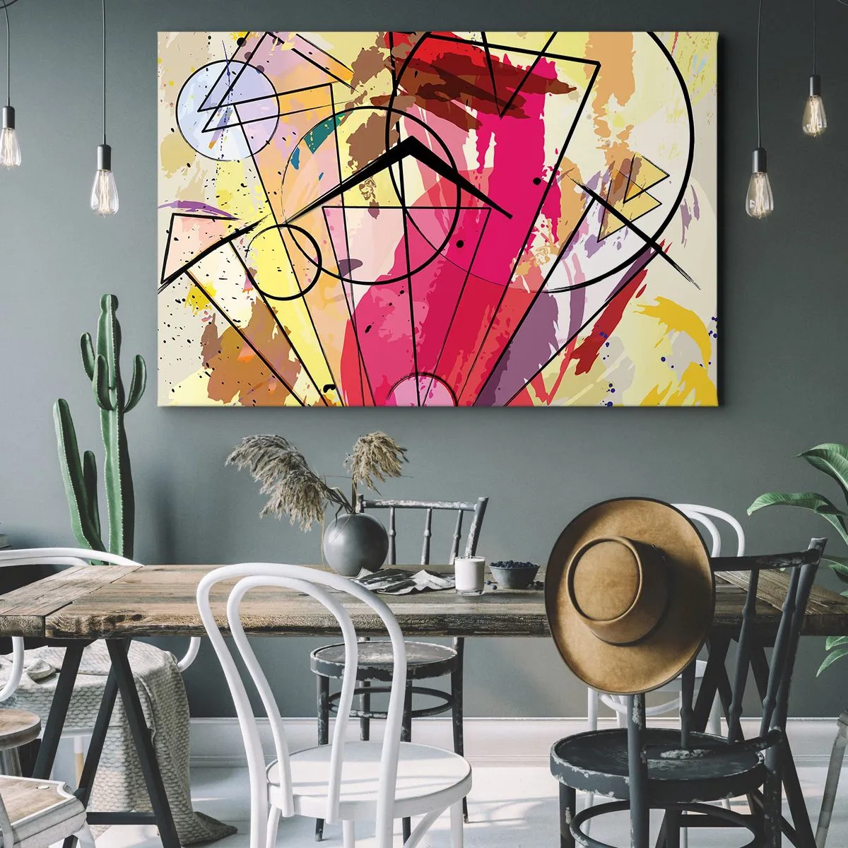 Quadro em tela - Abstração com linhas e formas geométricas - 70x50cm - Explosão - Decoração de parede moderna para a sala de estar e quarto ARTTOR
