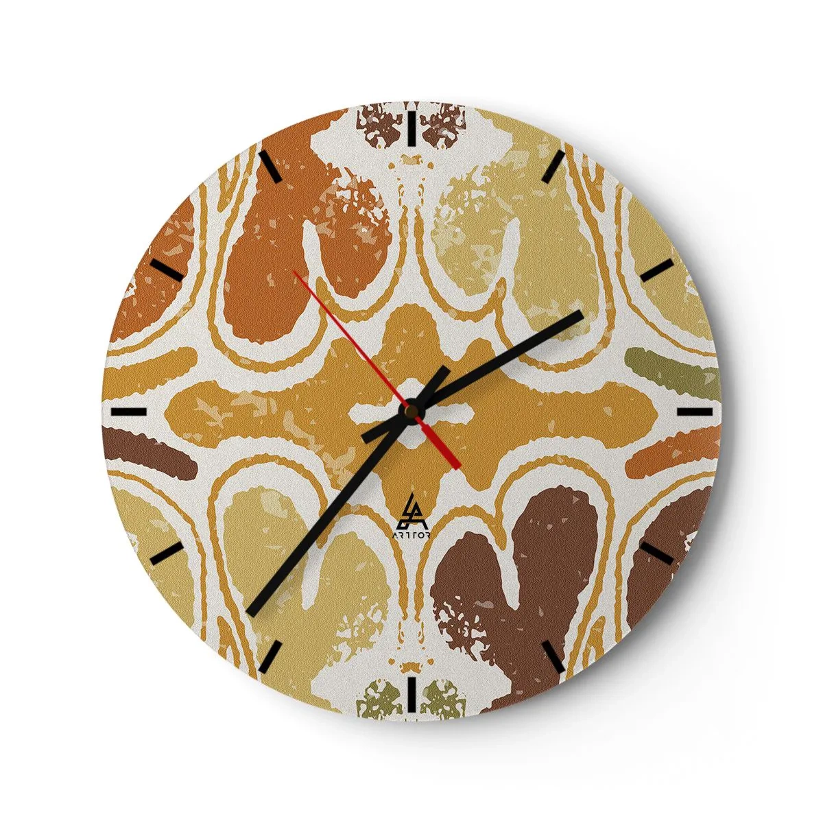 Relógio de parede - Relógio em vidro - Padrões simétricos em tons terrosos quentes - 30x30cm - Abstração sentimental - Decoração de parede moderna para a sala de estar, cozinha e quarto ARTTOR