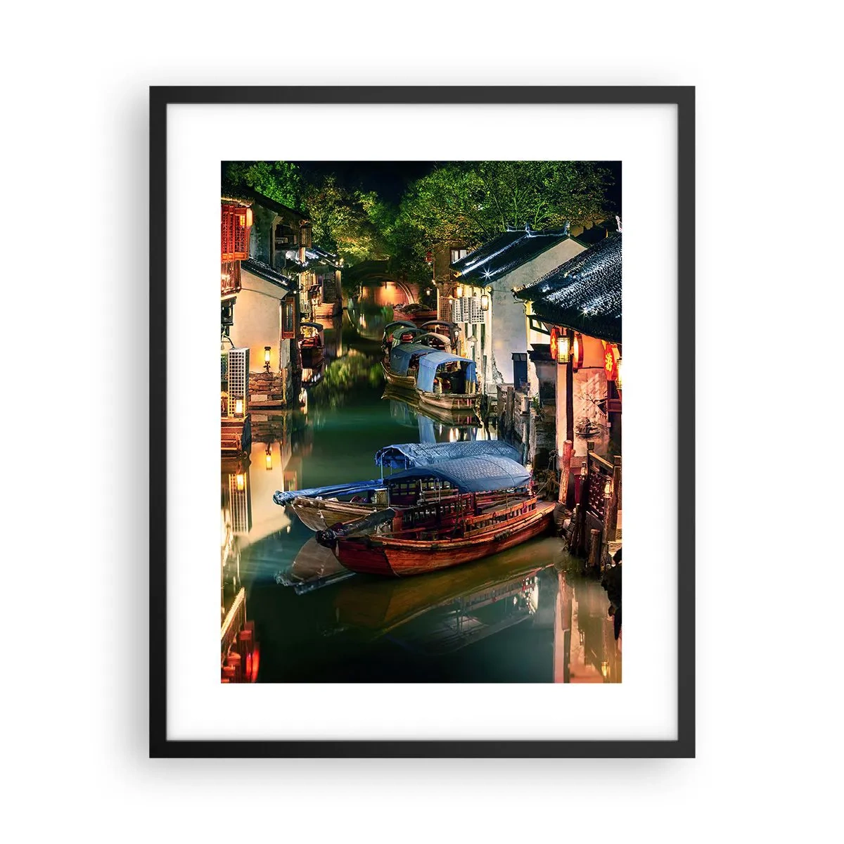 Pôster com moldura preta - Uma noite em uma rua chinesa - 40x50 cm