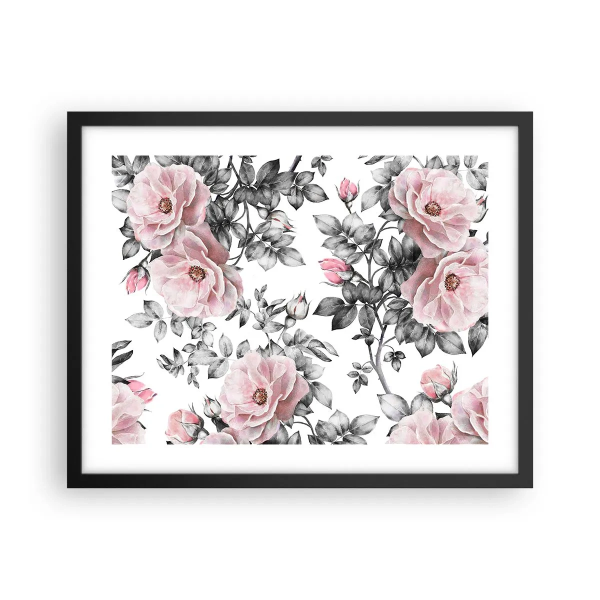Pôster com moldura preta - Perder-se nas rosas - 50x40 cm