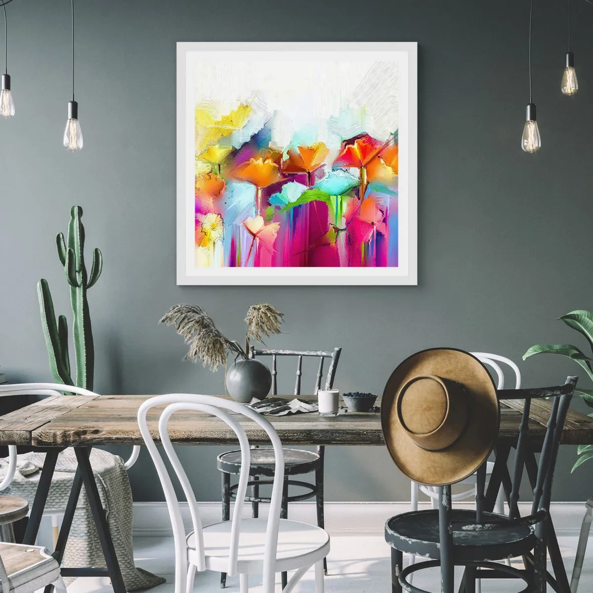 Pôster em moldura branca - O arco-íris floresceu - 50x50 cm